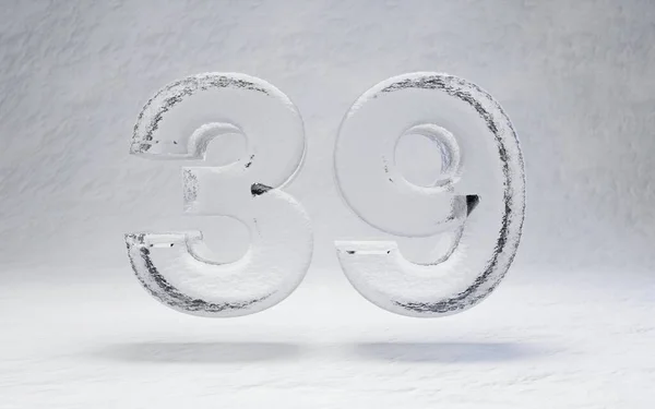 Ice number 39. 3D rendered alphabet on white snow background. Best for winter sports banners, cocktail bars, ice exhibition advertising.