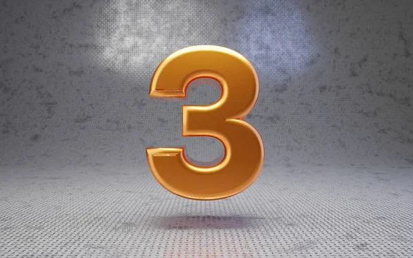金属テクスチャの背景にゴールデンナンバー3 3Dは光沢のある金属の数字をレンダリング ポスター バナー 装飾に最適です — ストック写真
