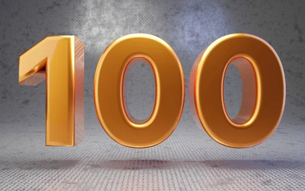 Goldene Zahl 100 Auf Metallisch Strukturiertem Hintergrund Gerenderte Glänzende Metallische — Stockfoto