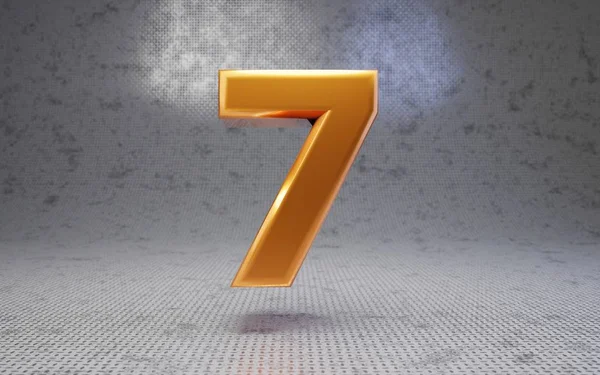 金属テクスチャの背景にゴールデンナンバー7 3Dは光沢のある金属の数字をレンダリング ポスター バナー 装飾に最適です — ストック写真