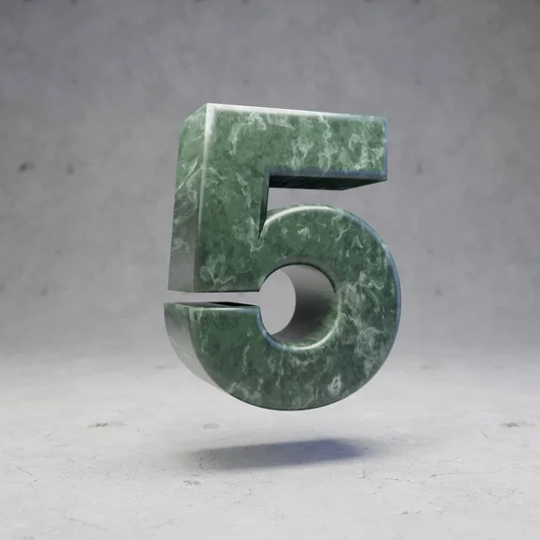 混凝土背景上的绿色大理石5号 3D渲染光滑石头字体编号 — 图库照片