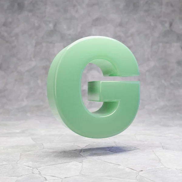 石质背景上的翡翠字母G 3D渲染翡翠宝石字体 珠宝广告 周年纪念日 庆祝会 — 图库照片