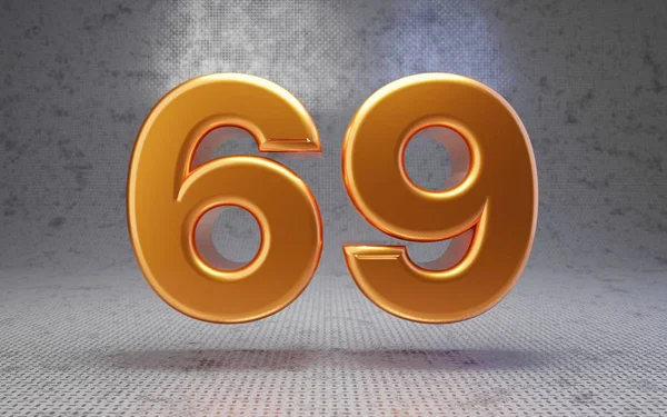 金属テクスチャの背景に黄金の番号69 3Dは光沢のある金属の数字をレンダリング ポスター バナー 装飾に最適です — ストック写真