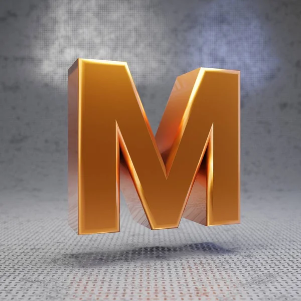 金属質感の背景にゴールデン文字M大文字 3Dレンダリングされた光沢のある金属フォント ポスター バナー 装飾に最適です — ストック写真