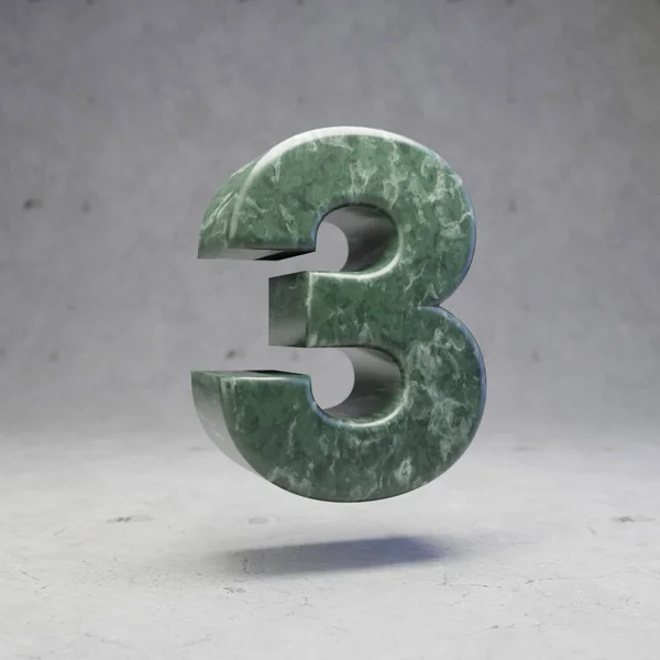 コンクリートの背景に緑の大理石の数3 3Dレンダリング光沢のある石フォント番号 — ストック写真