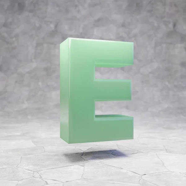 翡翠字母E在岩石背景的大写字母 3D渲染翡翠宝石字体 珠宝广告 周年纪念日 庆祝会 — 图库照片