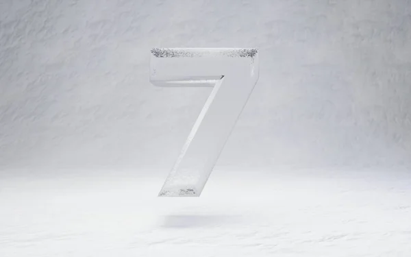 Ice number 7. 3D rendered alphabet on white snow background. Best for winter sports banners, cocktail bars, ice exhibition advertising.