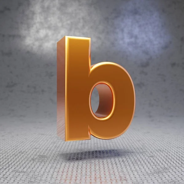Golden letter B lowercase on metal textured background. 3D rendered glossy metallic font. Best for poster, banner, advertisement, decoration.
