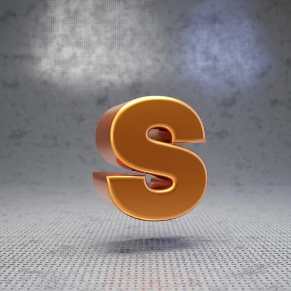 金属纹理背景上的金字母S小写字母 3D渲染光滑的金属字体 最适合海报 — 图库照片