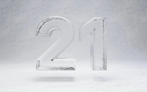 氷の21番 白い雪の背景に3Dレンダリングアルファベット 冬のスポーツバナー カクテルバー 氷の展示会の広告に最適です — ストック写真