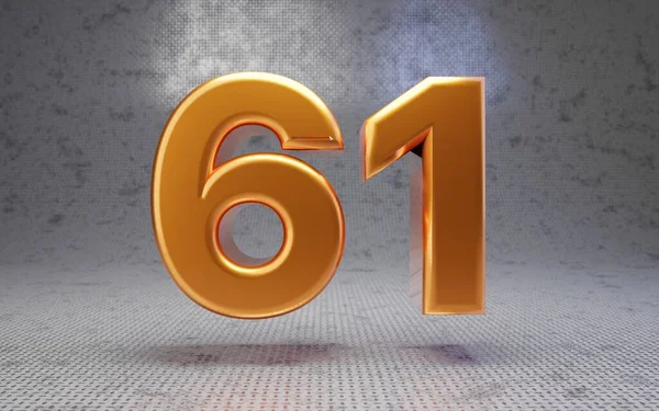 金属テクスチャの背景に黄金の番号61 3Dは光沢のある金属の数字をレンダリング ポスター バナー 装飾に最適です — ストック写真