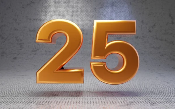 金属テクスチャの背景に黄金の番号25 3Dは光沢のある金属の数字をレンダリング ポスター バナー 装飾に最適です — ストック写真
