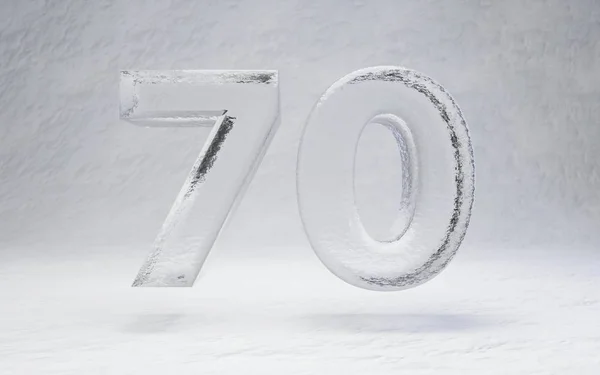 Ice number 70. 3D rendered alphabet on white snow background. Best for winter sports banners, cocktail bars, ice exhibition advertising.