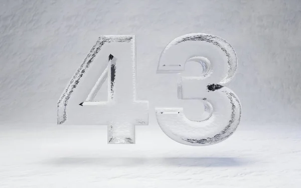 Ice number 43. 3D rendered alphabet on white snow background. Best for winter sports banners, cocktail bars, ice exhibition advertising.