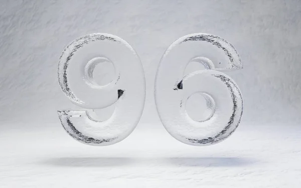 Ice number 96. 3D rendered alphabet on white snow background. Best for winter sports banners, cocktail bars, ice exhibition advertising.