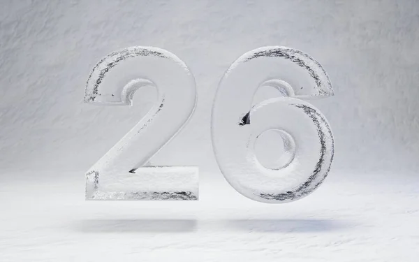 26号冰3D在白雪背景上渲染字母 冬季体育横幅 鸡尾酒吧 冰场广告 — 图库照片
