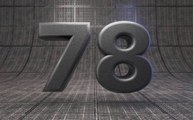 Siyah numara 78. DLSR kamera gövde plastik desen metal zemin üzerinde rakam. 3D oluşturulmuş yüksek teknoloji yazı tipi.