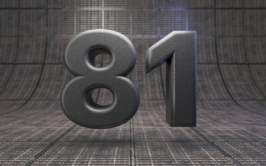 Siyah numara 81. DLSR kamera gövde plastik desen metal zemin üzerinde rakam. 3D oluşturulmuş yüksek teknoloji yazı tipi.