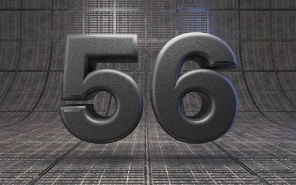 黑色56号Dlsr相机身体塑料纹理数字在金属地板上 3D渲染高科技字体 — 图库照片