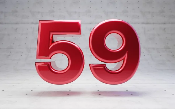 红色59号在混凝土背景上隔离的金属红色数字 3D渲染 — 图库照片