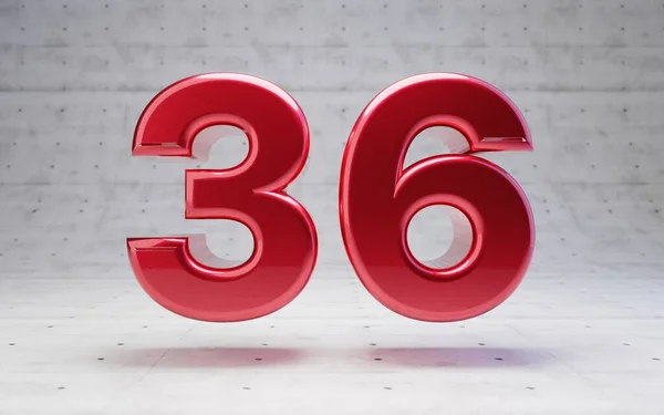 36番赤 具体的な背景に分離されたメタリックレッドのカラーディジット 3Dレンダリング — ストック写真