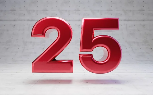 赤25番 具体的な背景に分離されたメタリックレッドのカラーディジット 3Dレンダリング — ストック写真