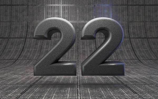 黑色22号Dlsr相机身体塑料纹理数字在金属地板上 3D渲染高科技字体 — 图库照片