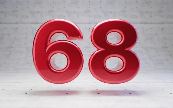 赤の番号68 具体的な背景に分離されたメタリックレッドのカラーディジット 3Dレンダリング — ストック写真