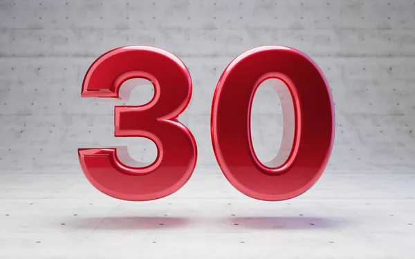 赤30番 具体的な背景に分離されたメタリックレッドのカラーディジット 3Dレンダリング — ストック写真