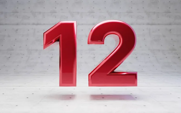 赤12番 具体的な背景に分離されたメタリックレッドのカラーディジット 3Dレンダリング — ストック写真