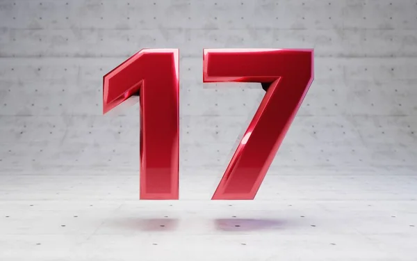 Červené Číslo17 Kovová Červená Barva Číslice Izolované Betonovém Pozadí Vykreslování — Stock fotografie