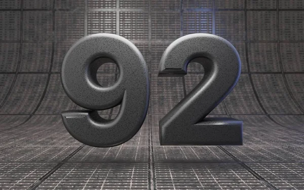 黑色92号Dlsr相机身体塑料纹理数字在金属地板上 3D渲染高科技字体 — 图库照片
