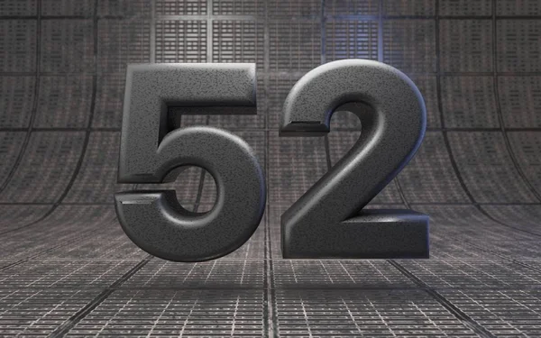 黑色52号Dlsr相机身体塑料纹理数字在金属地板上 3D渲染高科技字体 — 图库照片