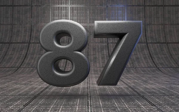 黑色87号Dlsr相机身体塑料纹理数字在金属地板上 3D渲染高科技字体 — 图库照片
