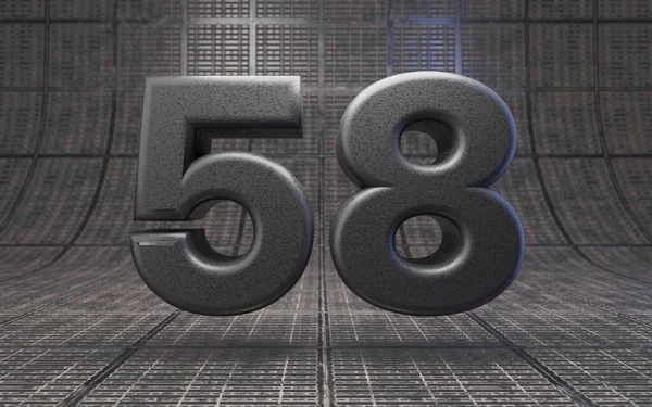 黑色58号Dlsr相机身体塑料纹理数字在金属地板上 3D渲染高科技字体 — 图库照片