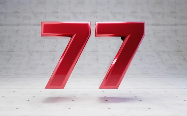 红七十七号在混凝土背景上隔离的金属红色数字 3D渲染 — 图库照片