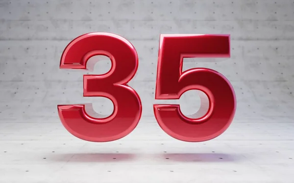 赤35番 具体的な背景に分離されたメタリックレッドのカラーディジット 3Dレンダリング — ストック写真