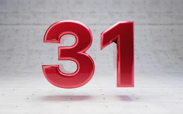 赤31番 具体的な背景に分離されたメタリックレッドのカラーディジット 3Dレンダリング — ストック写真