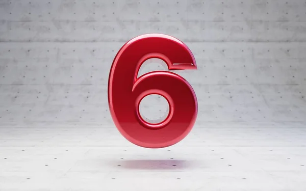 Red Number Metallic Red Color Digit Isolated Concrete Background Rendering — Stok fotoğraf