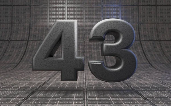 黑色43号Dlsr相机身体塑料纹理数字在金属地板上 3D渲染高科技字体 — 图库照片
