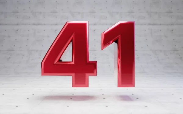 红色41号在混凝土背景上隔离的金属红色数字 3D渲染 — 图库照片