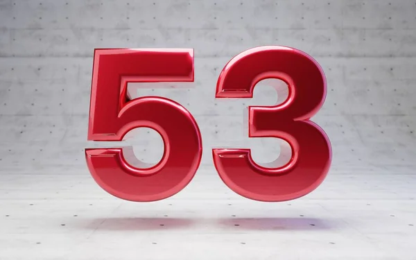 红色编号53 在混凝土背景上隔离的金属红色数字 3D渲染 — 图库照片