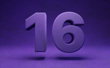 Violet velvet number 16. Indigo color font character.. 3D rendering. clipart