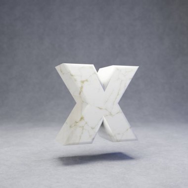 Beton arka planda beyaz mermer X harfi. 3d biçimlendirilmiş parlak taş yazı tipi karakteri.