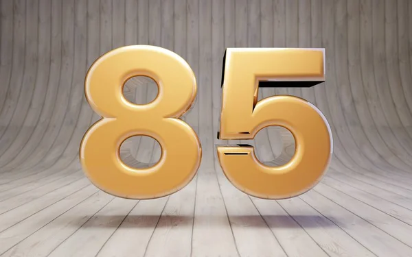 85号黄金在木地板上3D渲染光滑的黄金字母表字符 — 图库照片