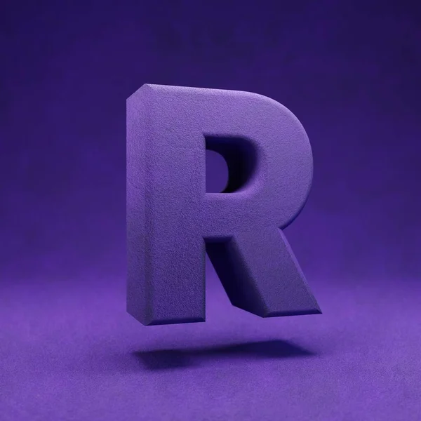 紫绒天鹅绒字母R大写字母 Indigo彩色字体字符3D渲染 — 图库照片