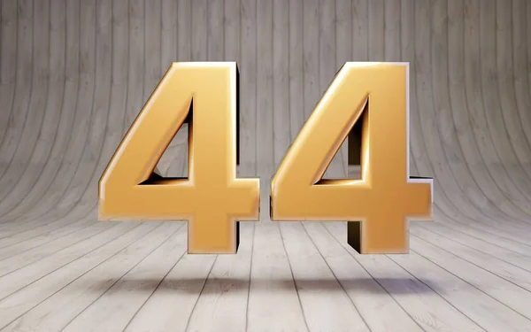 44号黄金在木地板上3D渲染光滑的黄金字母表字符 — 图库照片