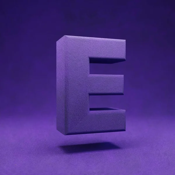 バイオレットベルベットの手紙E大文字 インディゴカラーフォント文字 3Dレンダリング — ストック写真