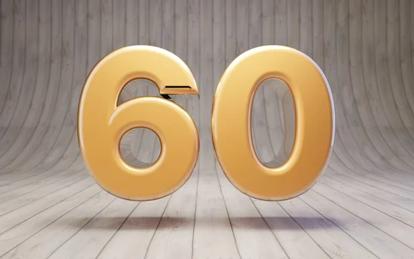 60号黄金在木地板上3D渲染光滑的黄金字母表字符 — 图库照片