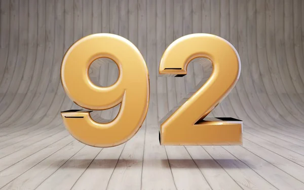 92号黄金在木地板上3D渲染光滑的黄金字母表字符 — 图库照片
